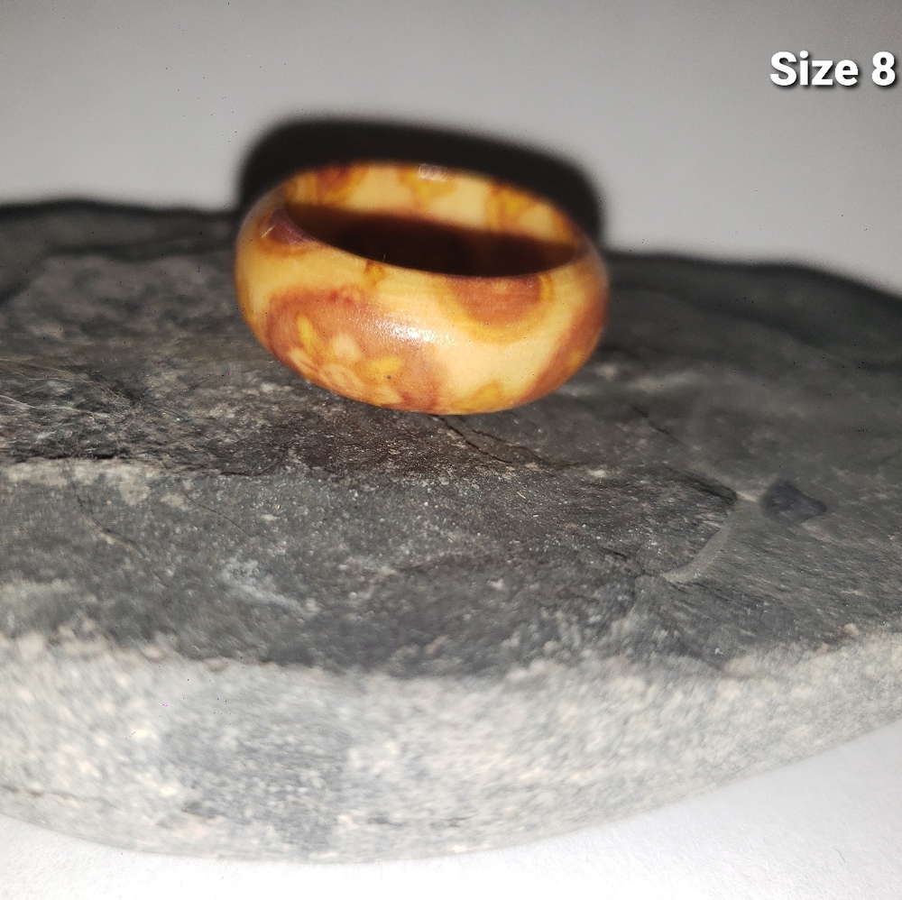 Floral Patterned Wooden Ring Size 8